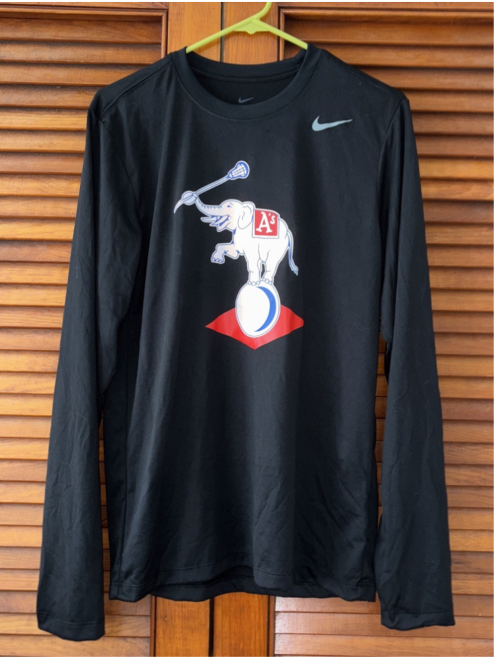 Oakland Athletics Retro Elephant Logo Lacrosse Stick Nike Tee Dri-Fit Shirt Sz S